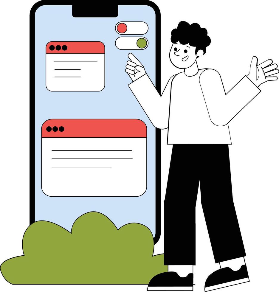 User Interacting with Mobile App vector