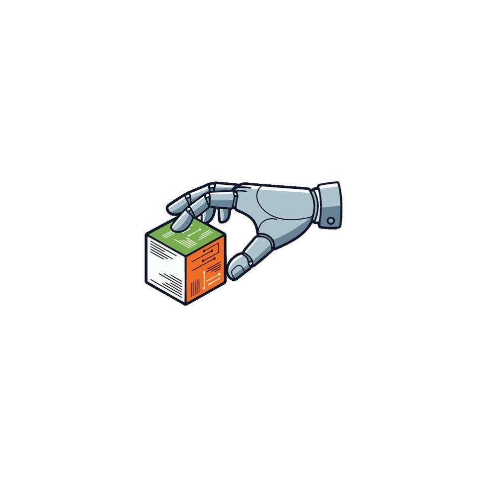 Robotic Hand Grasping Cube Object vector