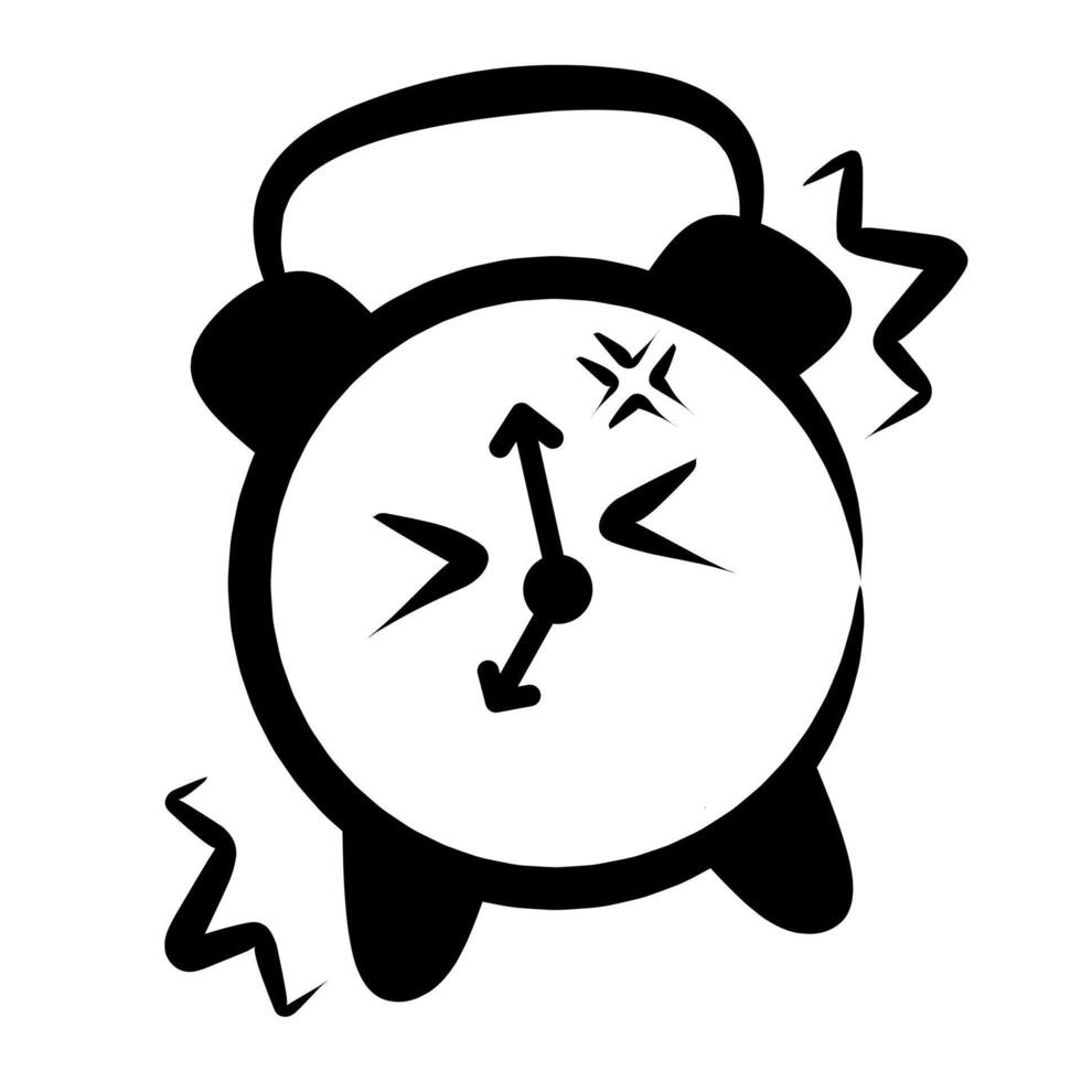 A ringing alarm clock icon illustration in modern flat doodle style, symbolizing time, reminder, schedule, and wake up concept for lifestyle and digital design projects vector