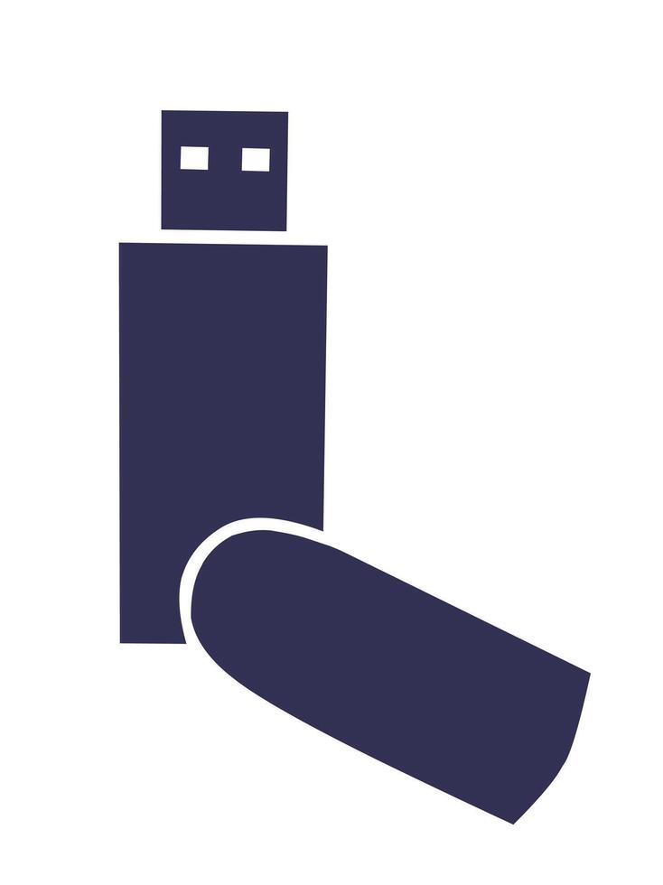 A flashdisk usb drive icon in navy blue symbolizing data storage, technology, digital file transfer, and portable memory for computer, business, and graphic design projects. vector