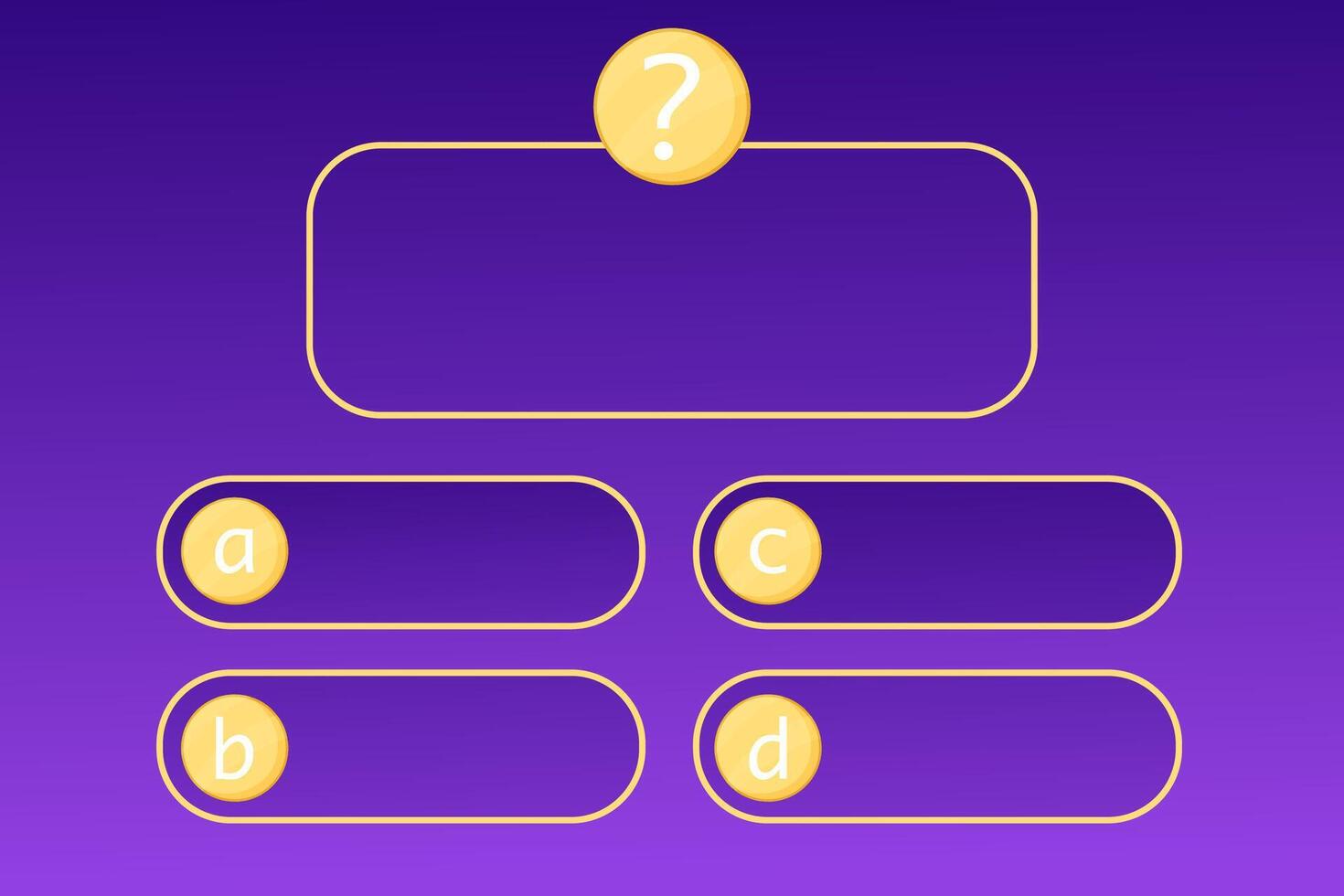 Quiz menu question interface game, show answer trivia template background. Multiple choice frame, button. Bar ui challenge. vector