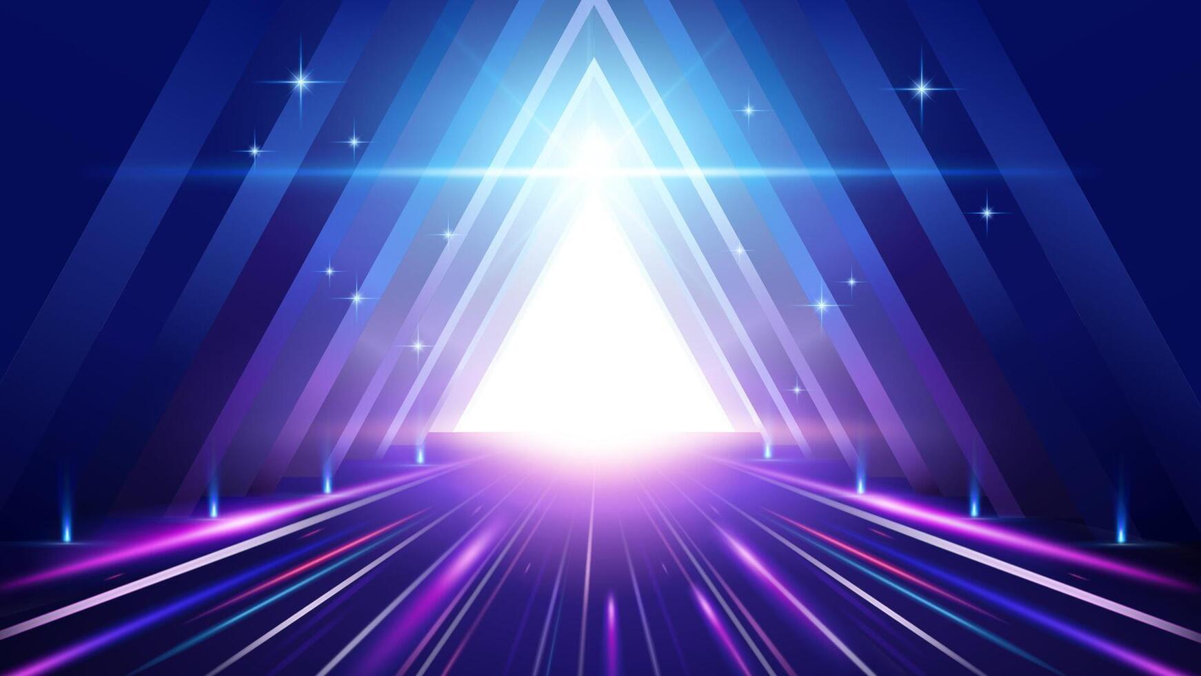 Futuristic abstract background with a glowing triangular geometric. Light rays effect template. vector