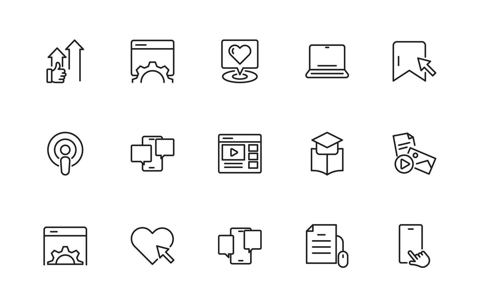 Blogging thin line icon set. Post, social media, community, content, website, sharing, create, opinion. Business concept. infographic in line style icon collection.. vector