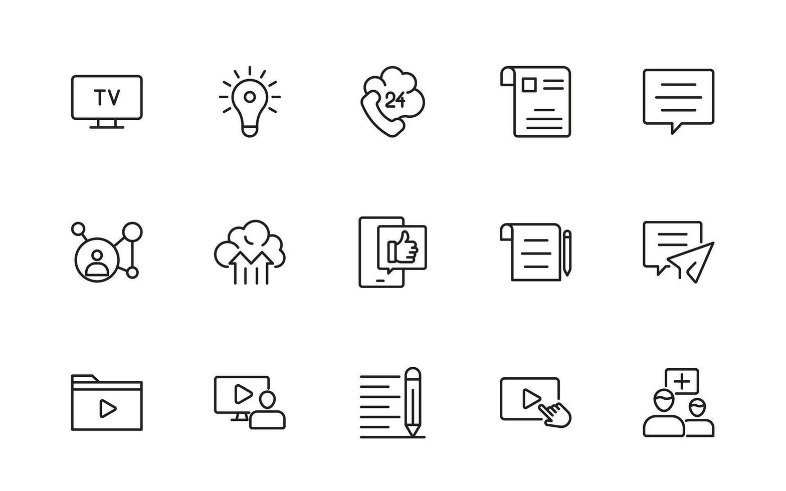 Blogging thin line icon collection. Post, social media, community, content, website, sharing, create, opinion. Business concept. infographic in line style icon set. vector