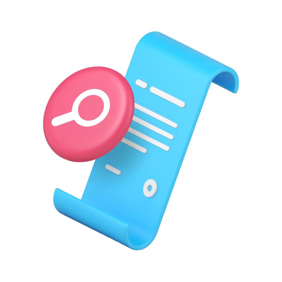 3d Realistic Icon Scroll Document And Magnifying Glass For Search And Analysis Interface vector