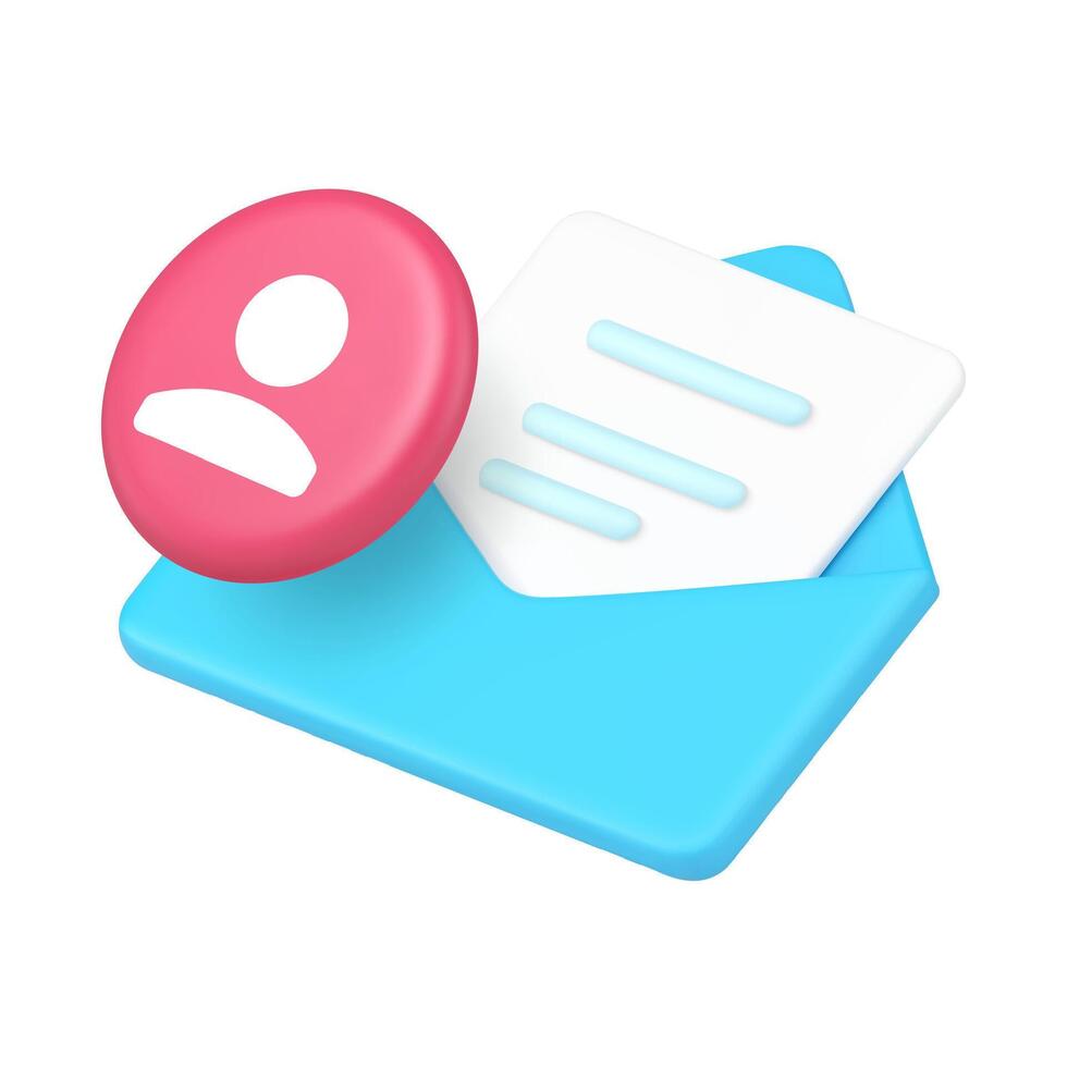 3d Realistic Icon Open Envelope And User Profile For Personal Communication And Messaging Interface vector
