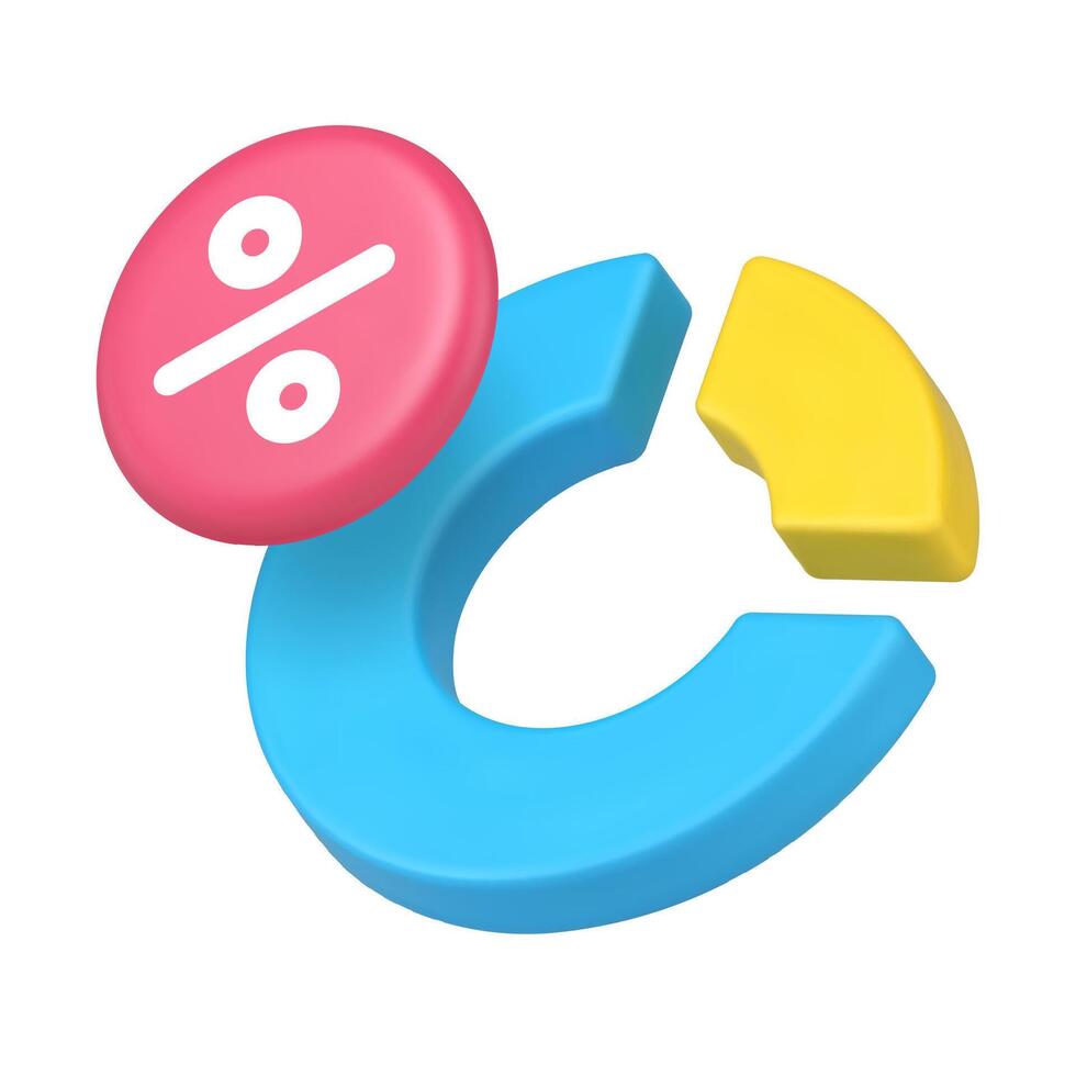 3d Realistic Icon Pie Chart And Percentage Symbol For Data Analysis And Statistics Interface vector