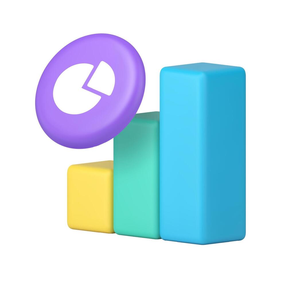 3d Realistic Icon Bar Chart And Pie Chart For Data Visualization And Analytics Interface vector
