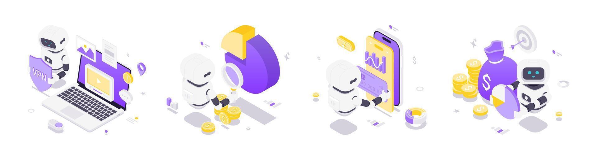AI robots working with finance and data vector