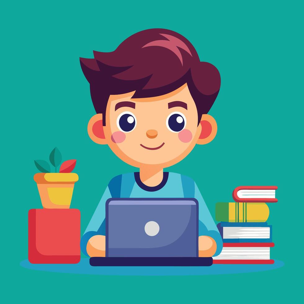 Man business character working for computer and get a letter on white background vector