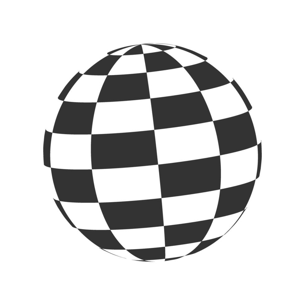 Checkered globe. Ball with black and white squares design. 3D sphere icon. Orbit model, spherical shape, round chessboard figure vector