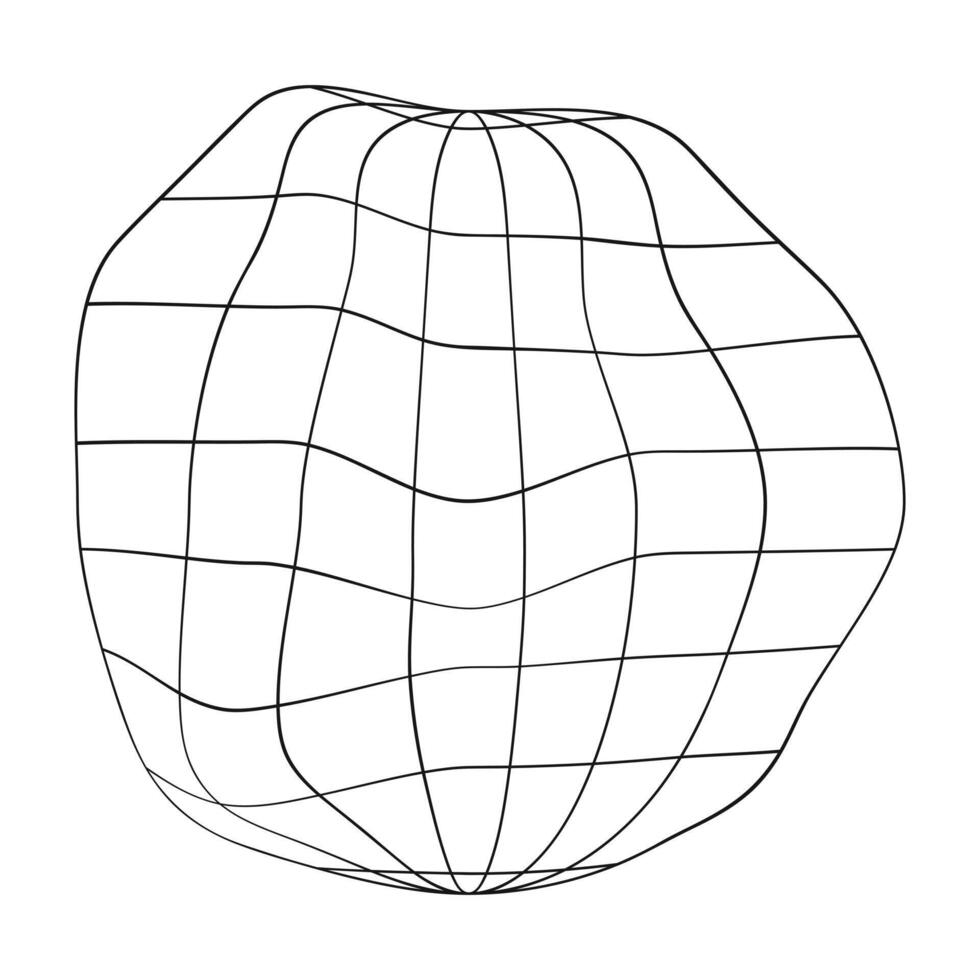 Deflated globe icon. Distorted wireframe of Earth planet isolated on white background. Climate changing concept. Global ecological catastrophe idea vector