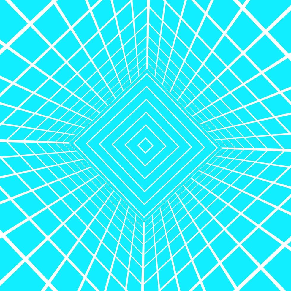 Square room white wireframe in perspective on blue background. Hallway, studio, portal or box grid structure. Engineering, architecting or technical isometric scheme vector
