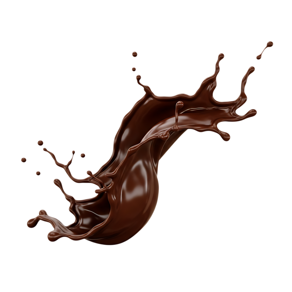 A captivating splash of rich, dark chocolate, isolated on transparent background, creating a dynamic and delicious visual that evokes indulgence and sweetness png
