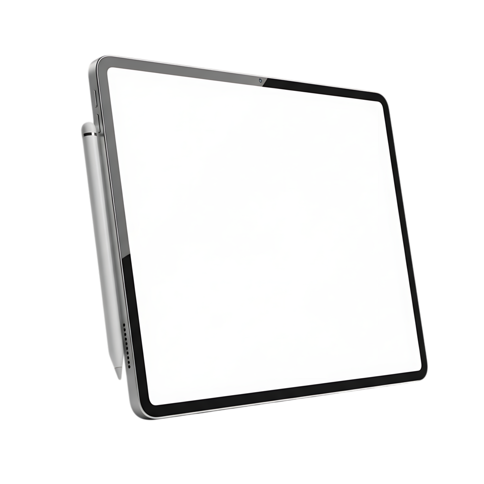 Sleek tablet with stylus isolated on transparent background, showcasing modern design and functionality for creative tasks and professional use png