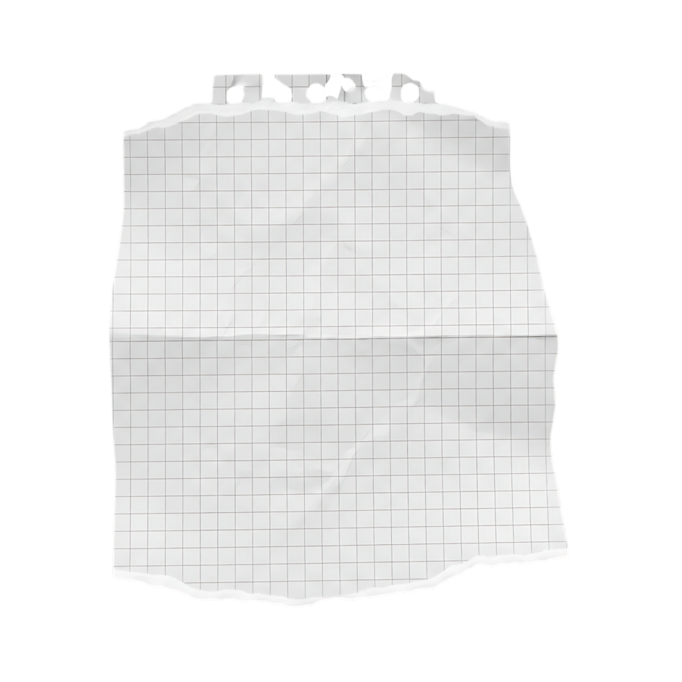 Torn piece of graph paper isolated on transparent background, showcasing a grid pattern and textured edges for artistic or technical applications png