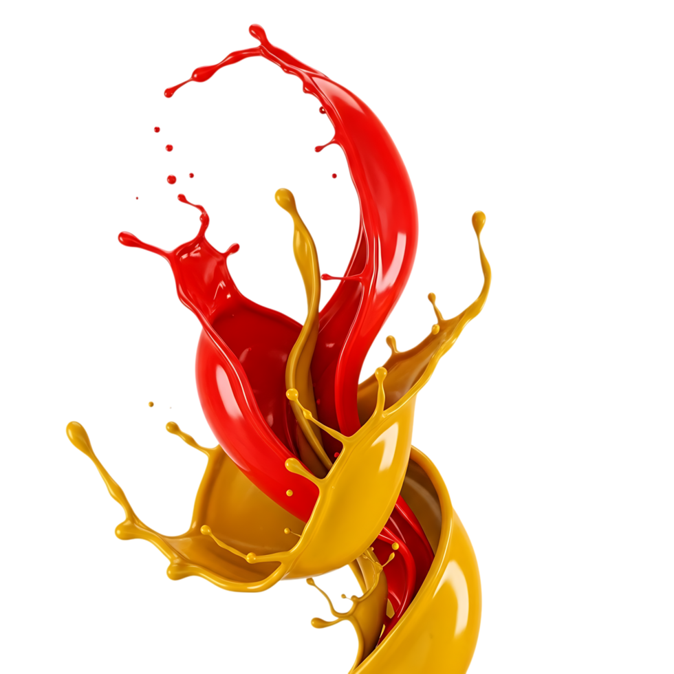 Dynamic splash of red and yellow paint isolated on transparent background, a vibrant display of color and movement, perfect for artistic expression png