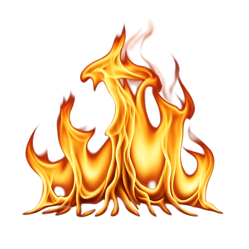 Vibrant flame isolated on transparent background, showcasing the dynamic and mesmerizing nature of fire with its intense heat and captivating visual display of energy png