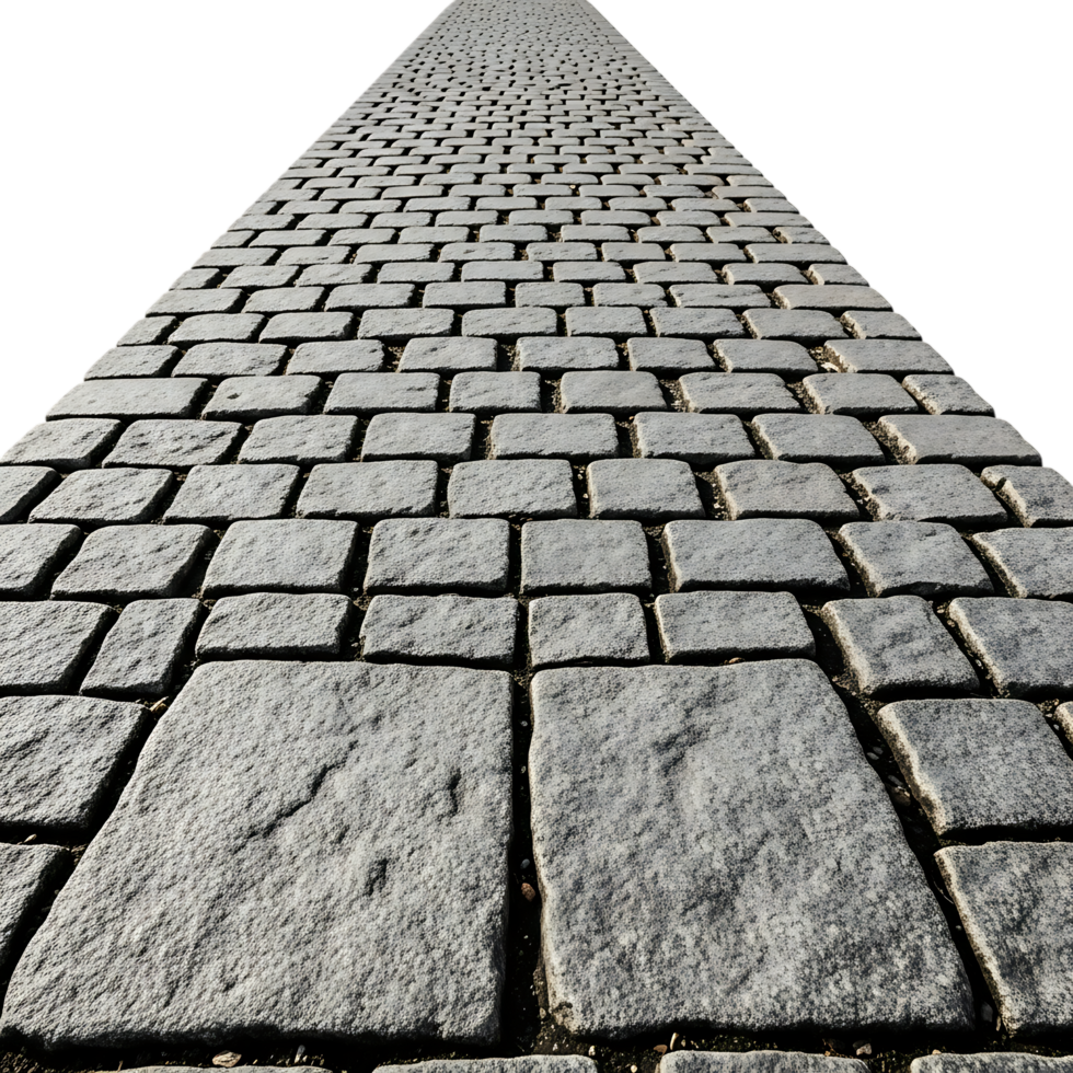 Cobblestone path stretching into the distance isolated on transparent background, creating a sense of depth and perspective with its textured surface png