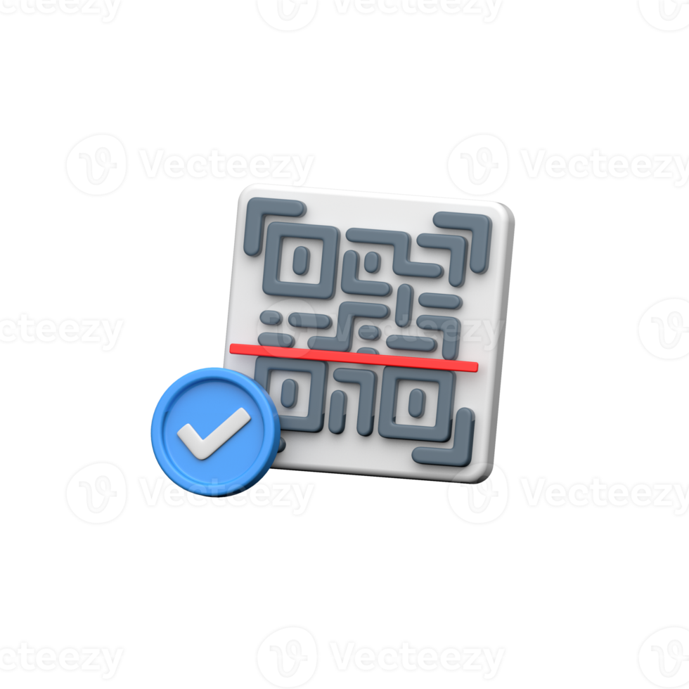 uma 3d Renderização do uma qr código com uma verificação marca de seleção. png