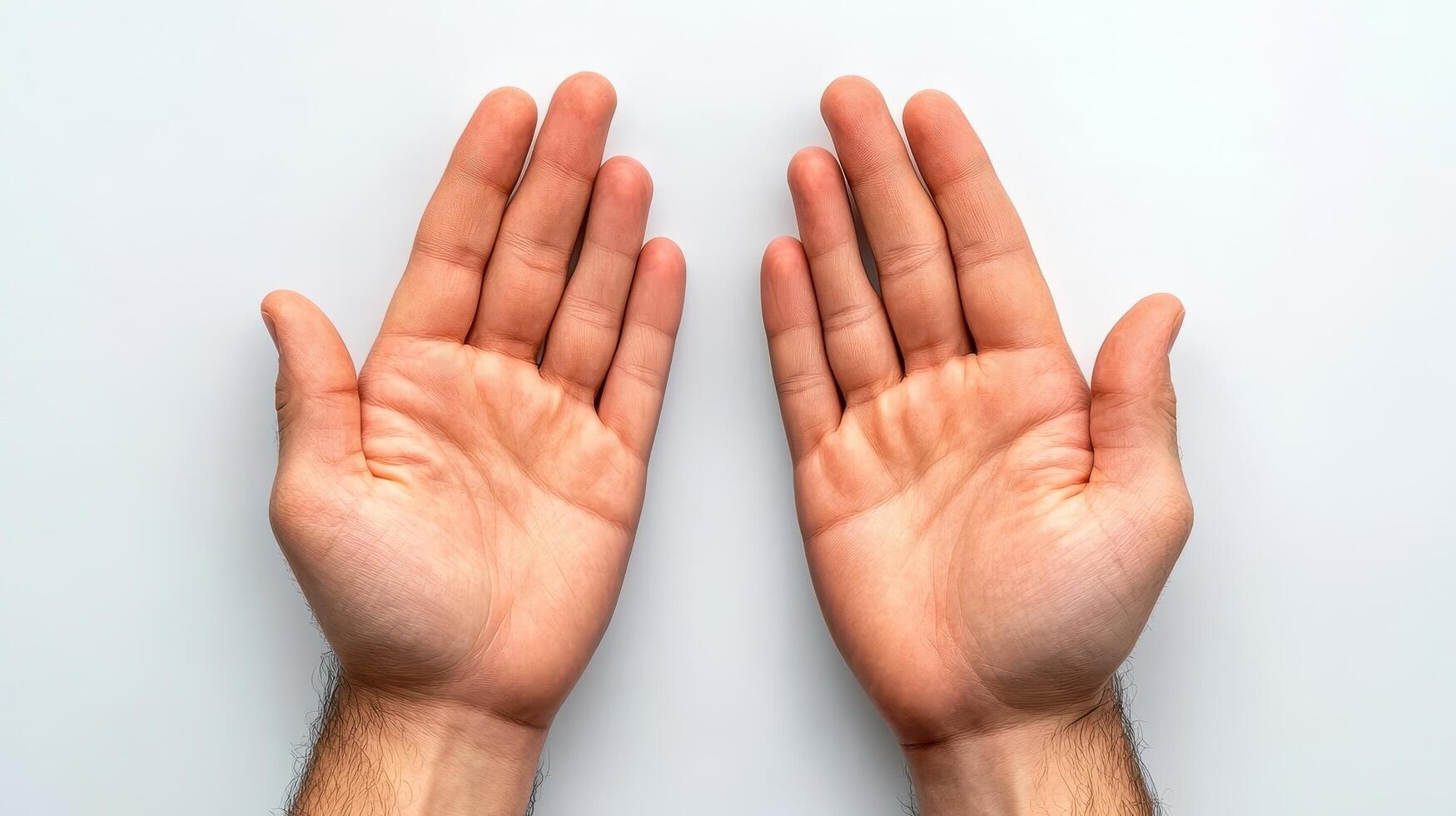 Two open hands with palms facing up on a smooth surface, conveying openness and availability. photo