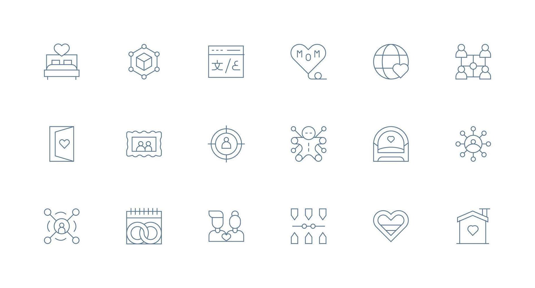 Relationship Design Icons featuring 18 in Minimal Line Style Scalable Icons for All Themes vector