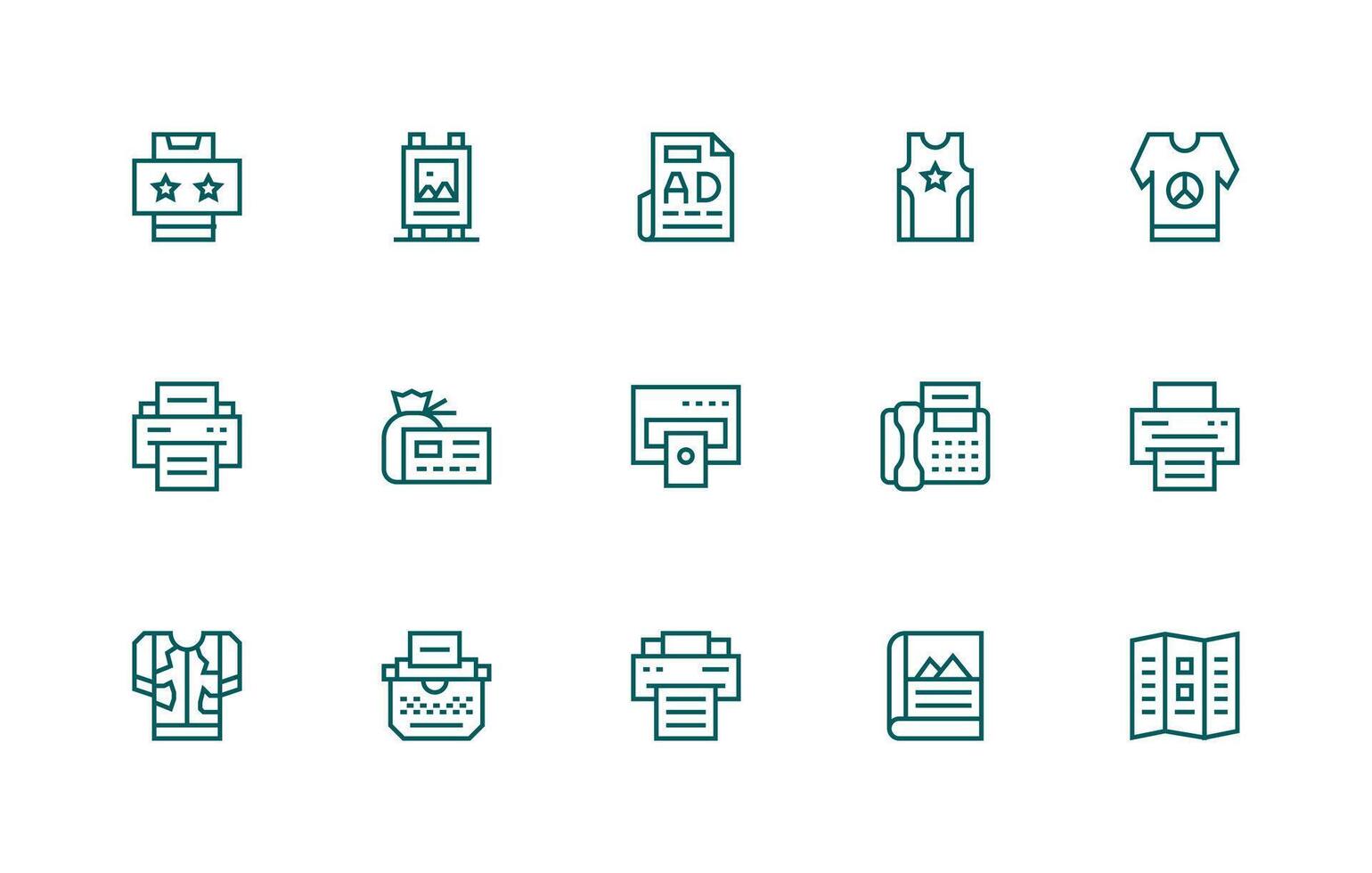 Print including 15 Regular Line Illustrations Quick Access Icons for UI Development vector