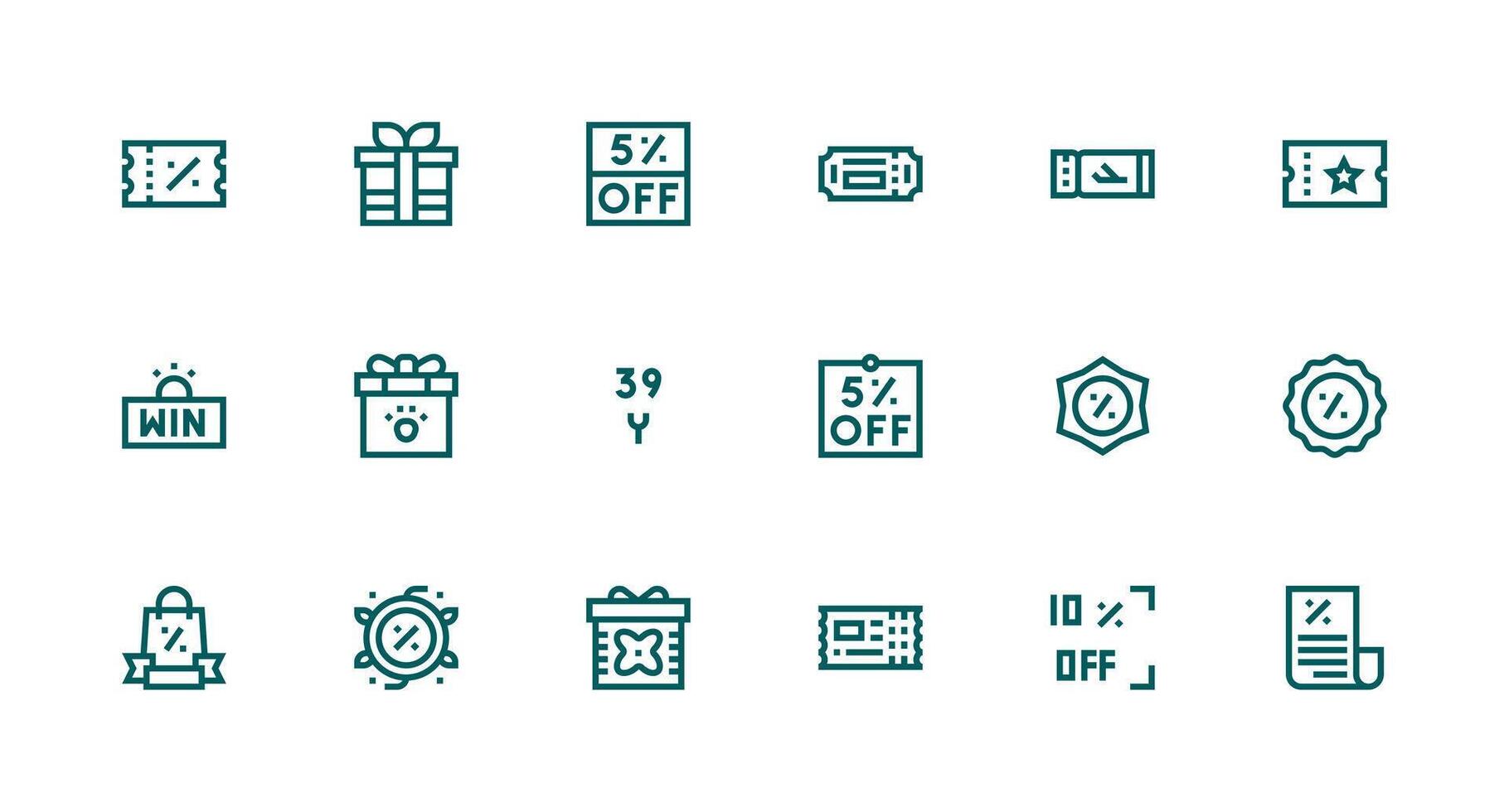 18 Strong Stroke Line Style Icons from Voucher Collection Design Ready Icon Set for Teams vector