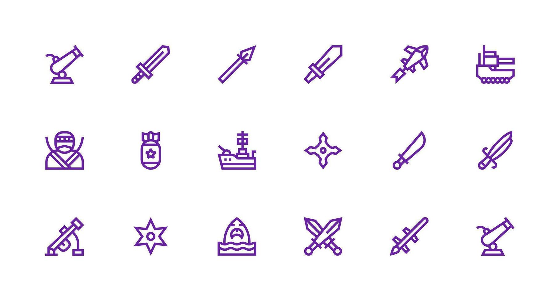18 Strong Stroke Line Style Icons from Attack Collection Detailed Icon Collection for Design Systems vector