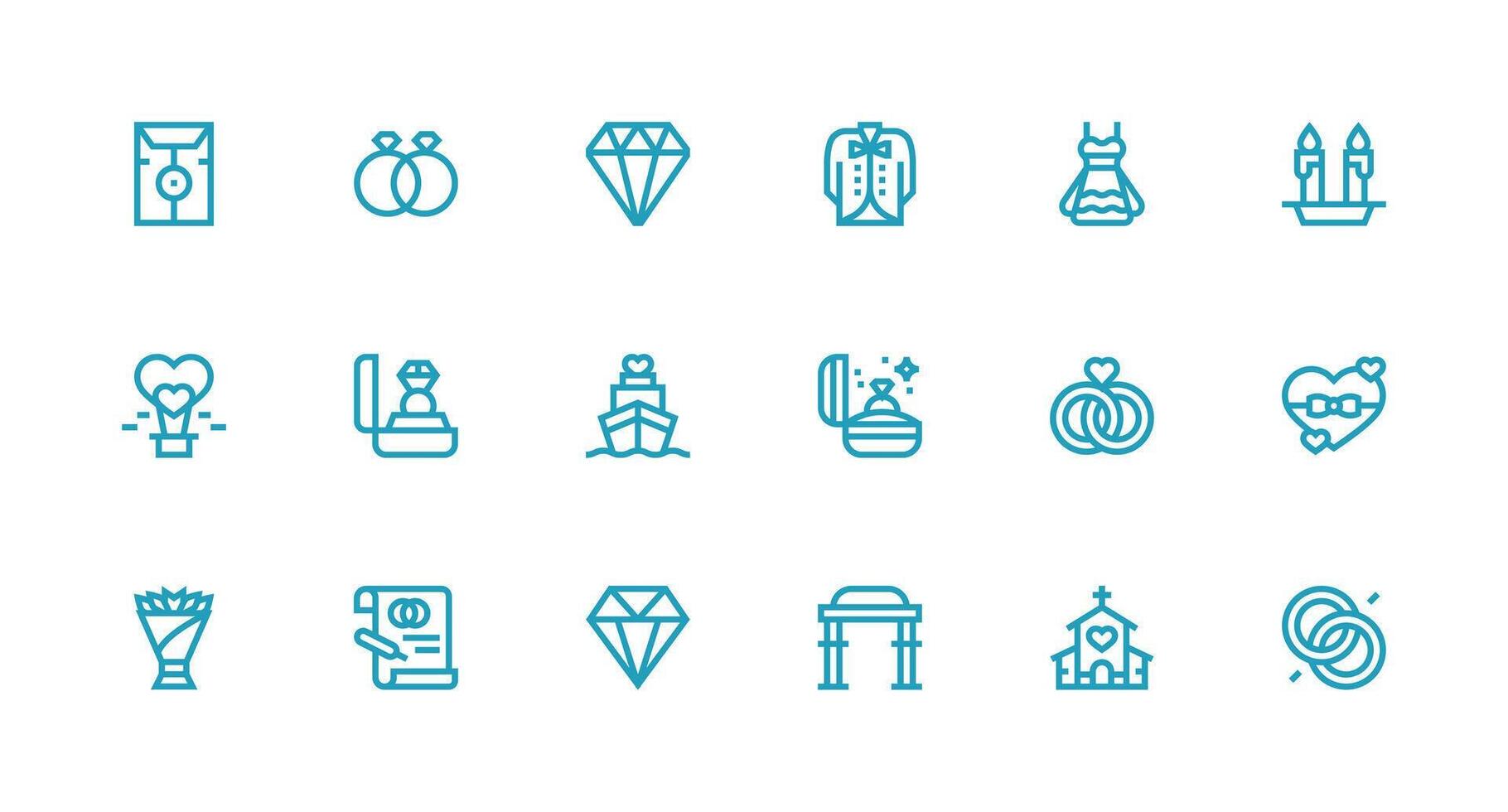 Wedding Design Icons featuring 18 in Strong Stroke Line Style Core Icon Collection for Daily Tasks vector