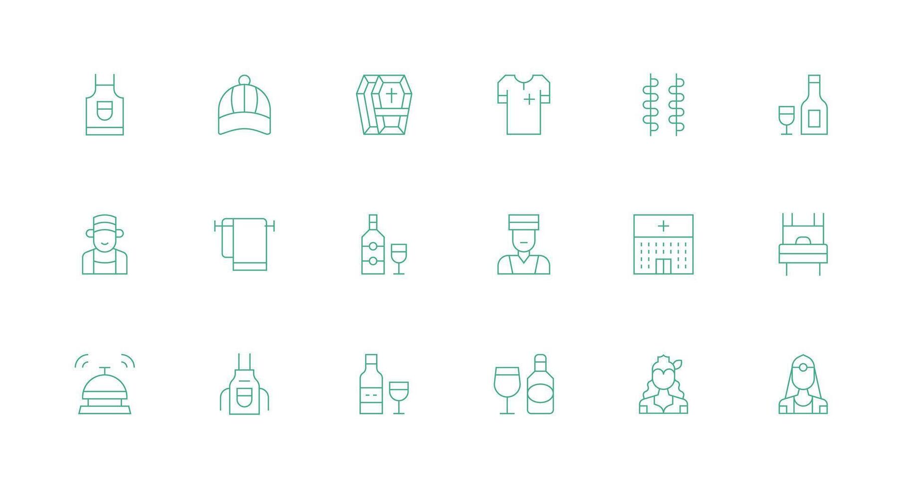 Hospitality Icon Set with 18 Minimal Line Graphics Icon Set for Web vector