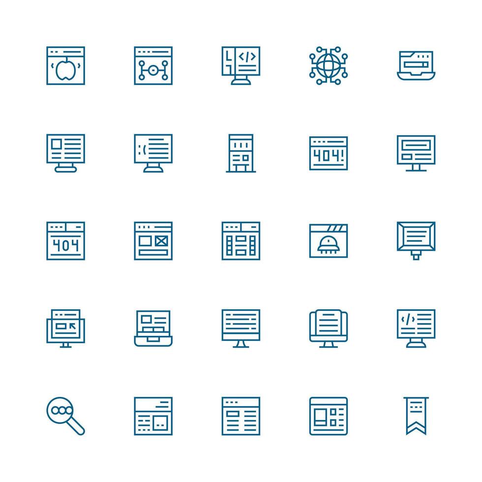 Webpage including 25 Medium Stroke Outline Illustrations Fully Editable Icon Set for Web vector