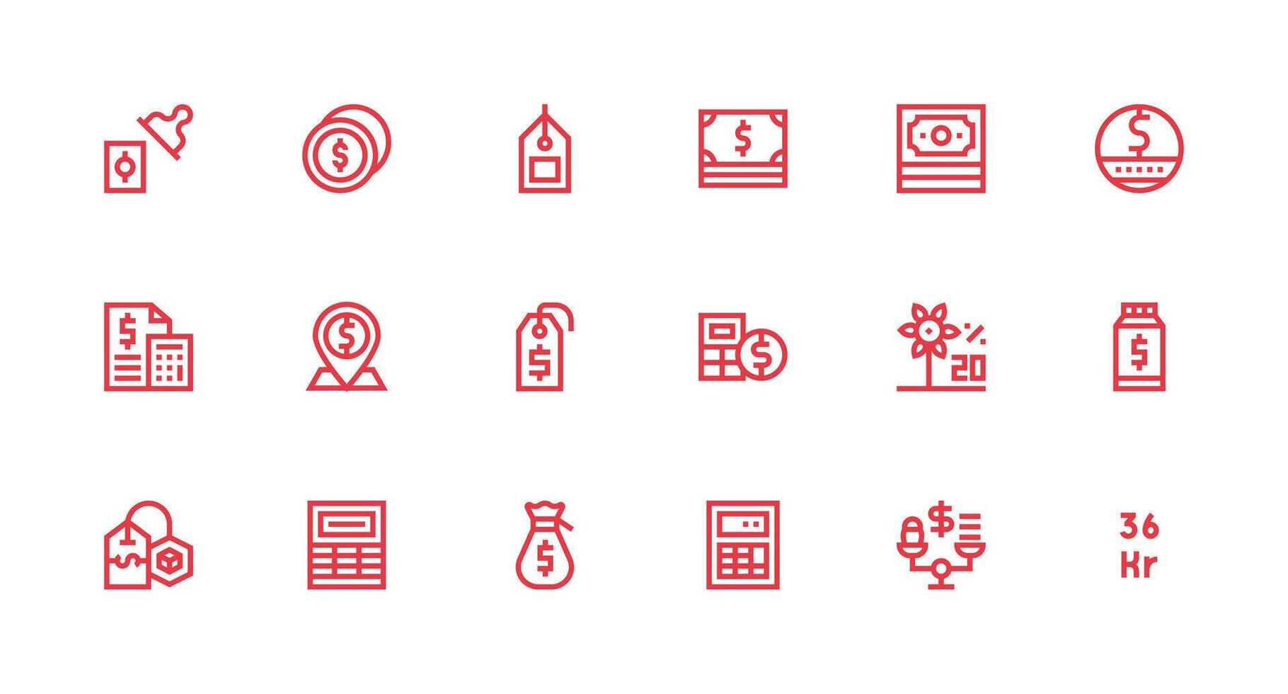 18 Icons for Price in Strong Stroke Line Format Simplified Icon Pack for Visual Tools vector