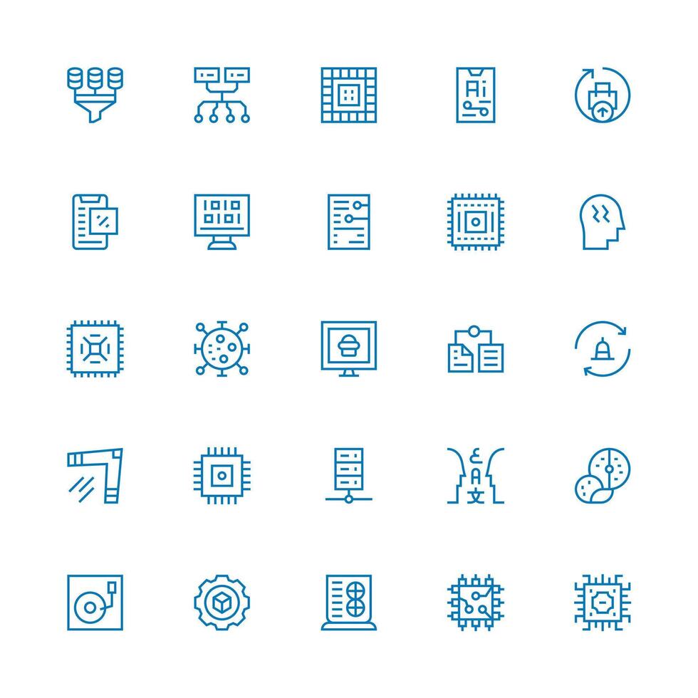 25 Icons for Data Processing in Medium Stroke Outline Format Lightweight Icon Series vector