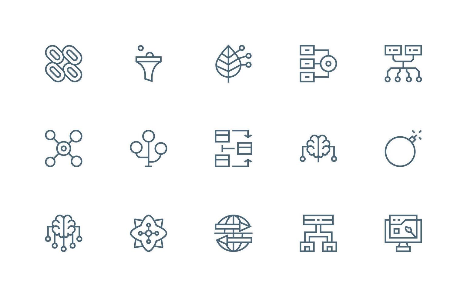 Regular Line Style Dataflow Icons with 15 Vectors Sharp Icons for Presentations