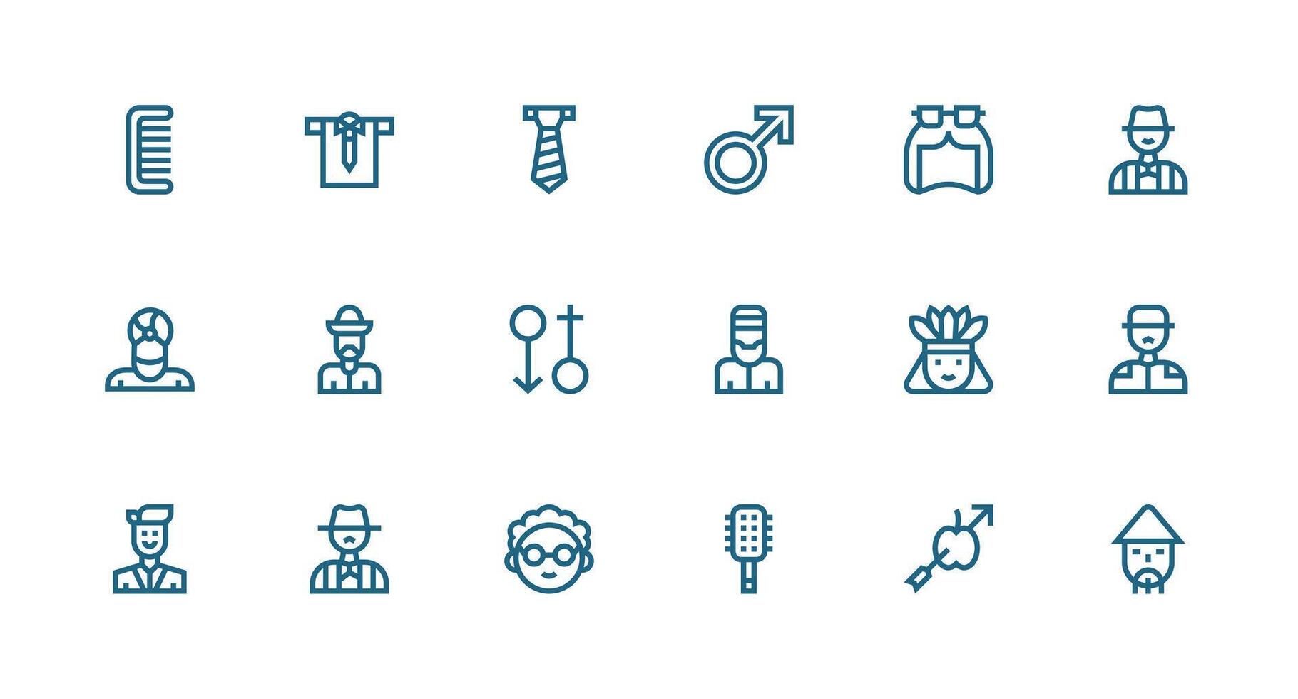Man Icon Set with 18 Strong Stroke Line Graphics Functional Icon Series vector