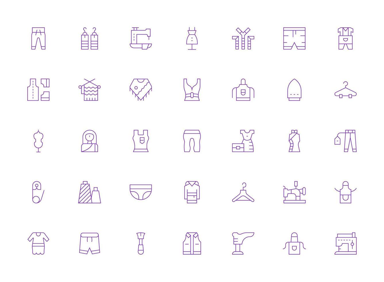Garment Visual Pack containing 35 Light Line Icons Minimal Icon Set for Interface Projects vector