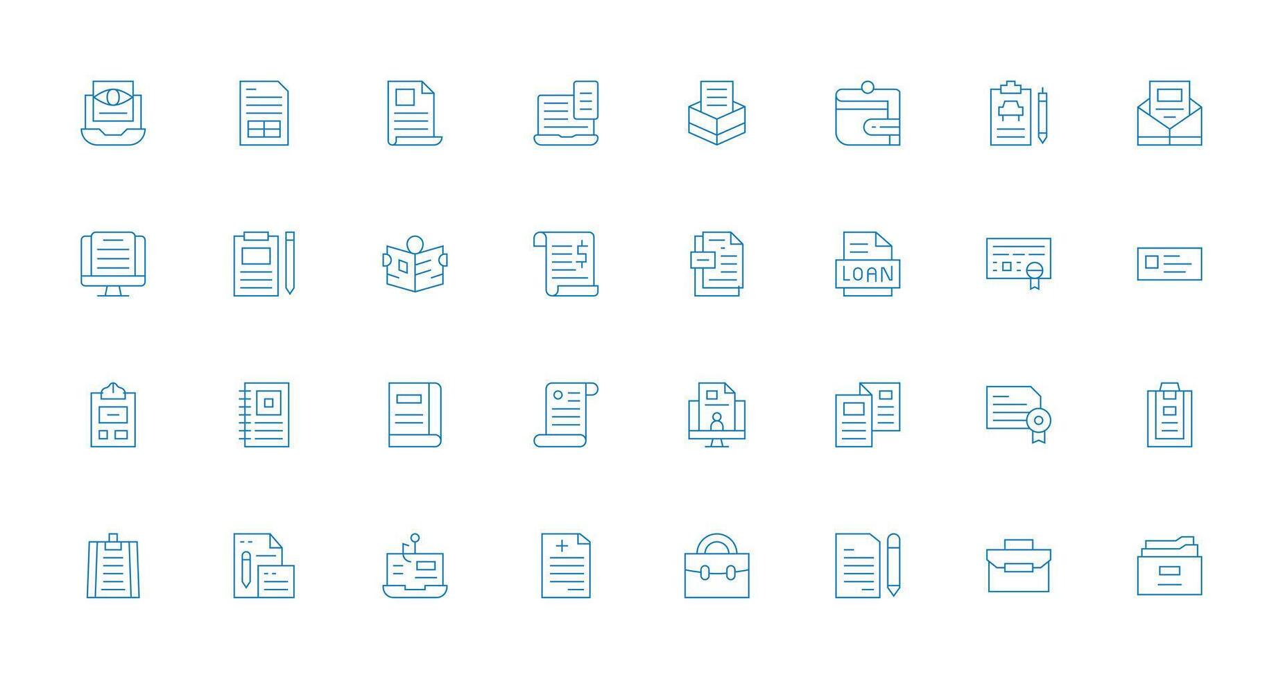 Thin Line Style Paperwork Icons with 32 Vectors Scalable Icons for All Themes
