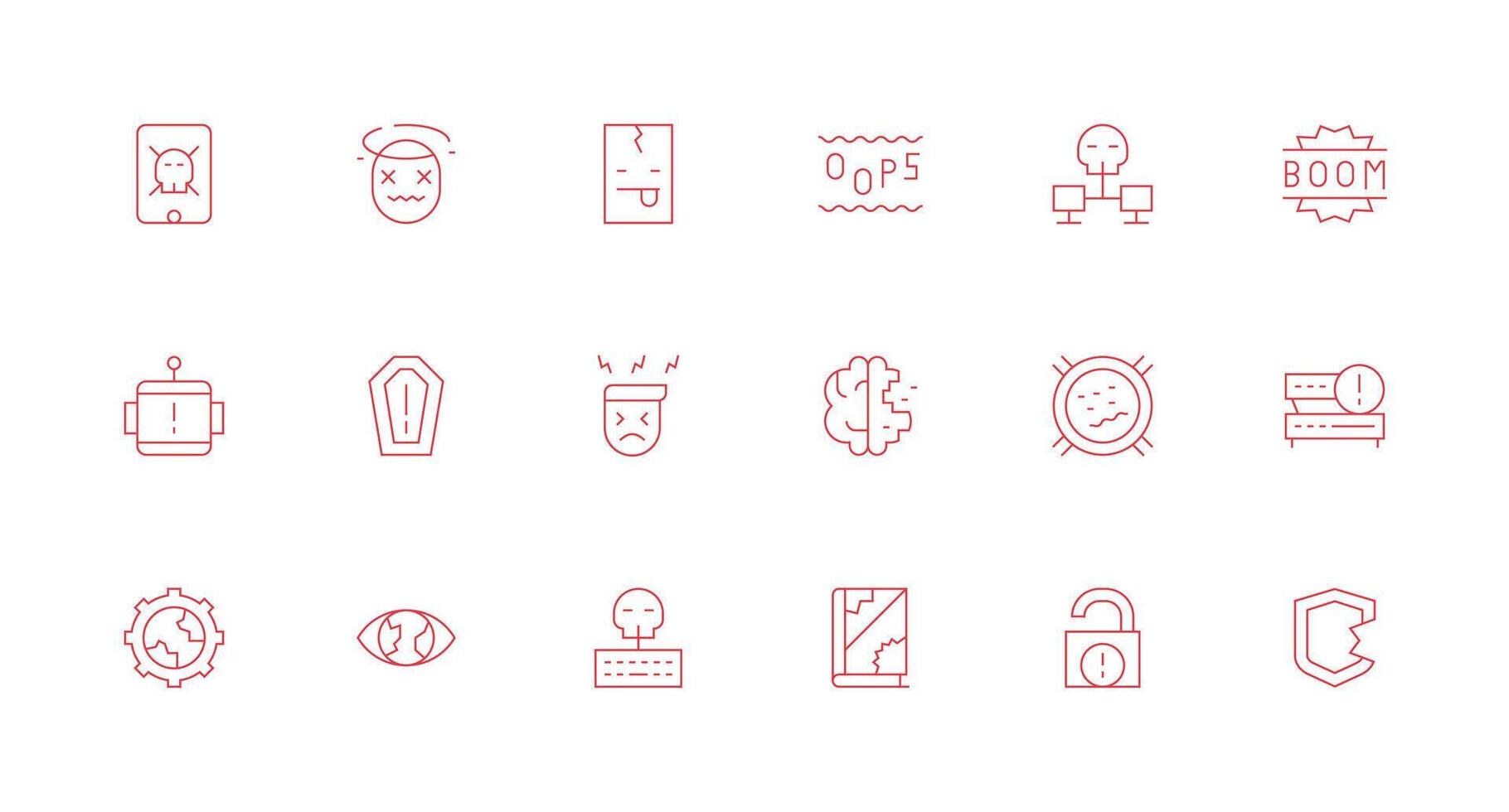 System Failure featuring 18 Icons in Minimal Line Design Flexible Icon System for Web Interfaces vector