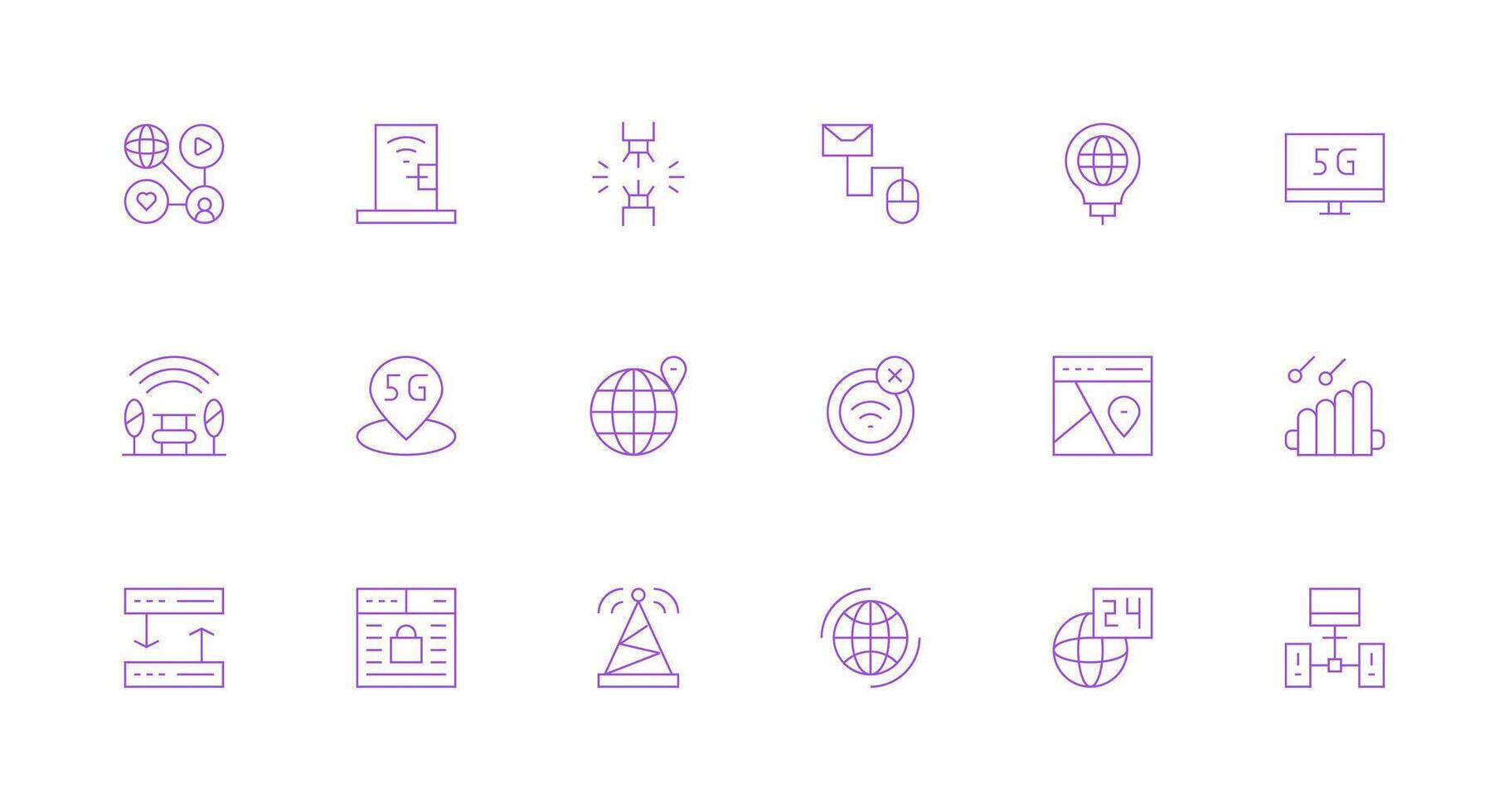 Internet Icon Set with 18 Minimal Line Graphics User Interface Icons for Digital Products vector