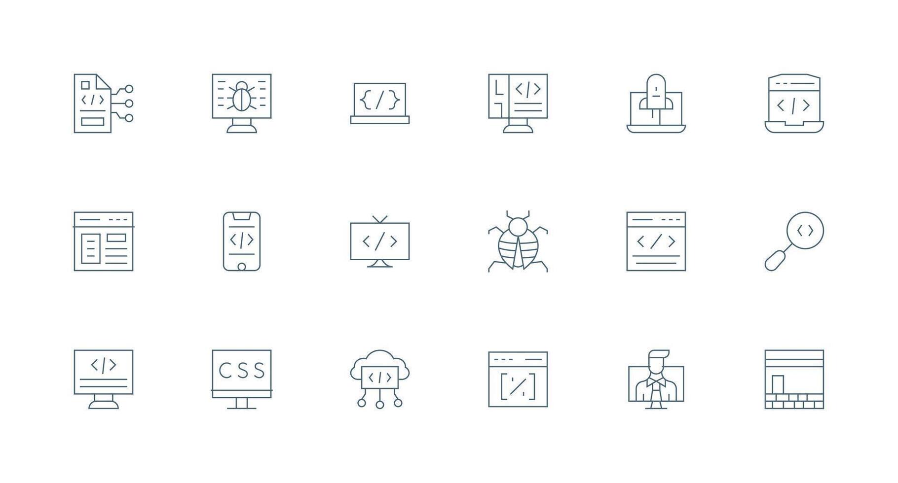 Minimal Line Style Coding Icons with 18 Vectors Modern Line and Glyph Icon Series