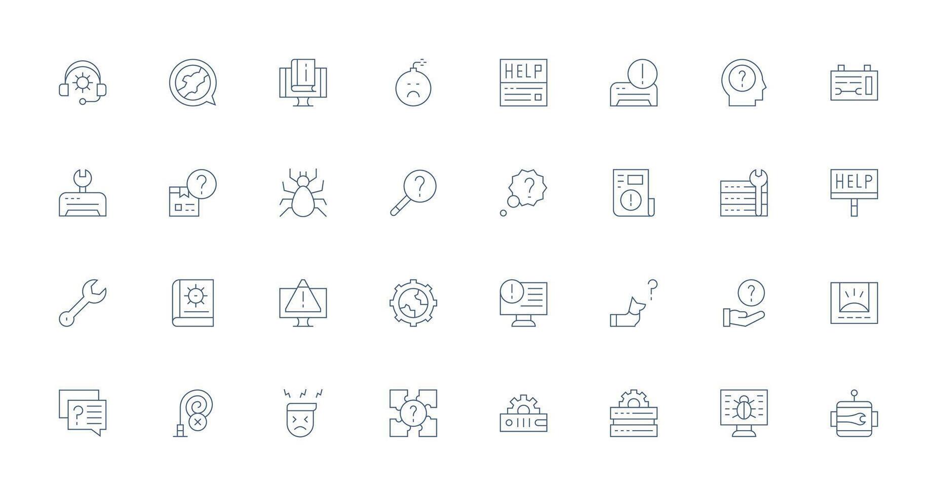 Troubleshooting including 32 Thin Line Illustrations Icon Set for Apps vector