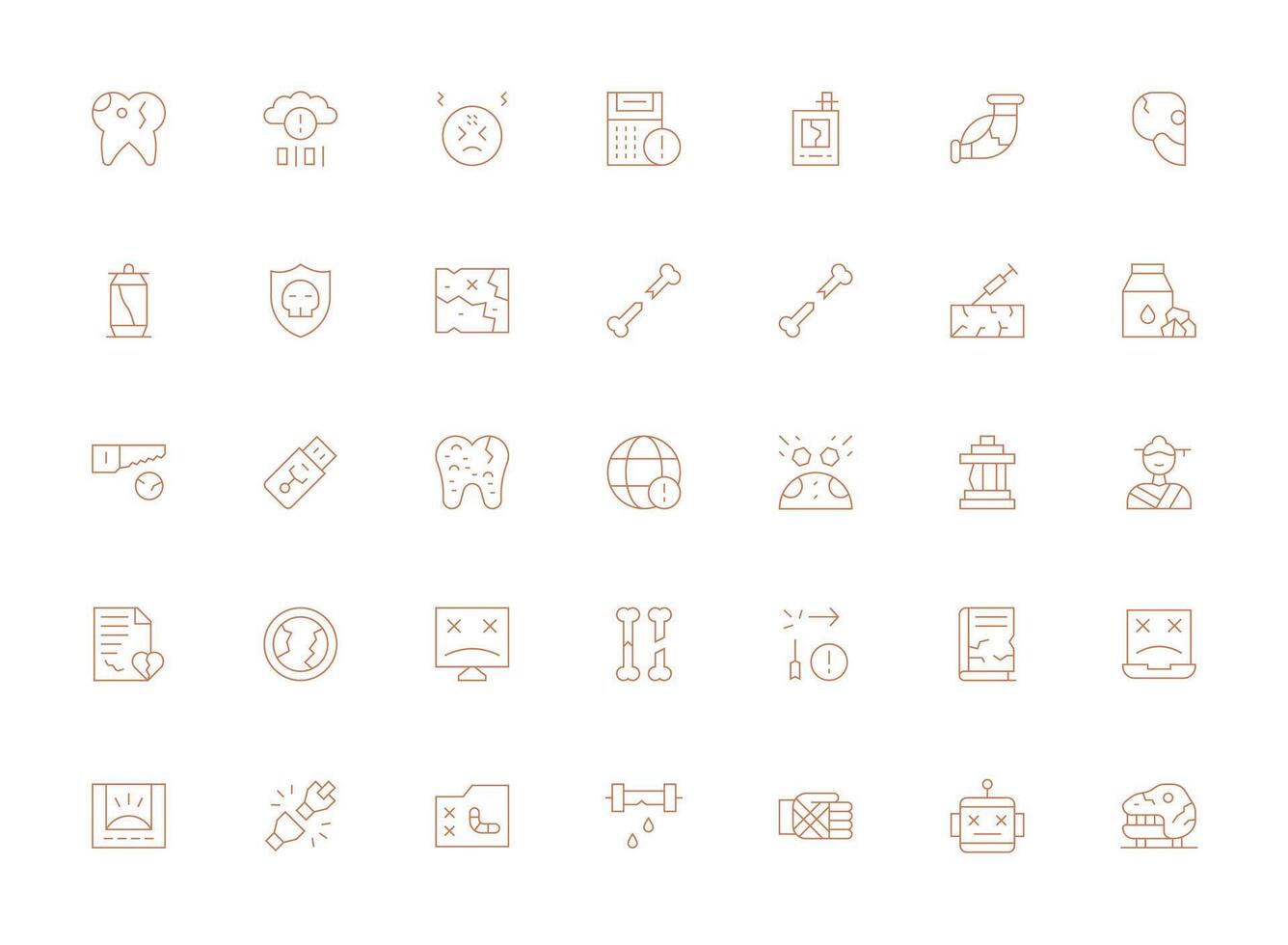 Broken Icon Set with 35 Light Line Graphics Digital Product Icons for Fast Delivery vector