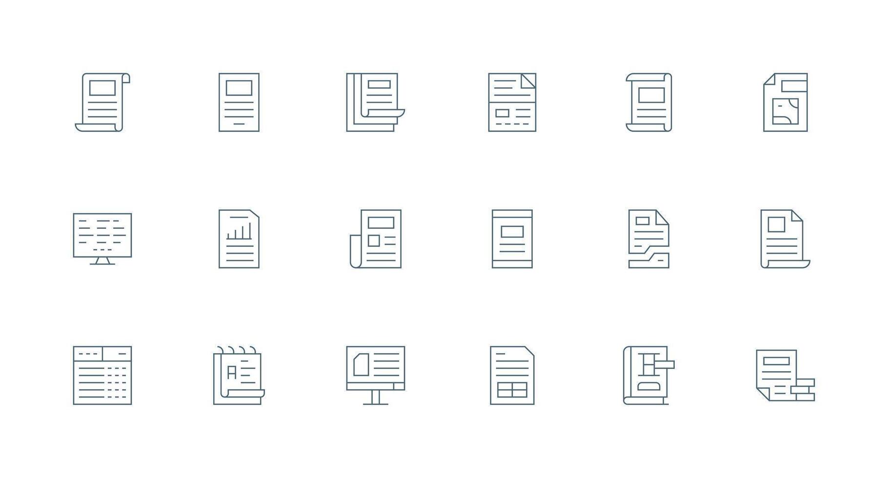 Excel Icon Set with 18 Minimal Line Graphics Responsive Icon Set for Flexible Layouts vector
