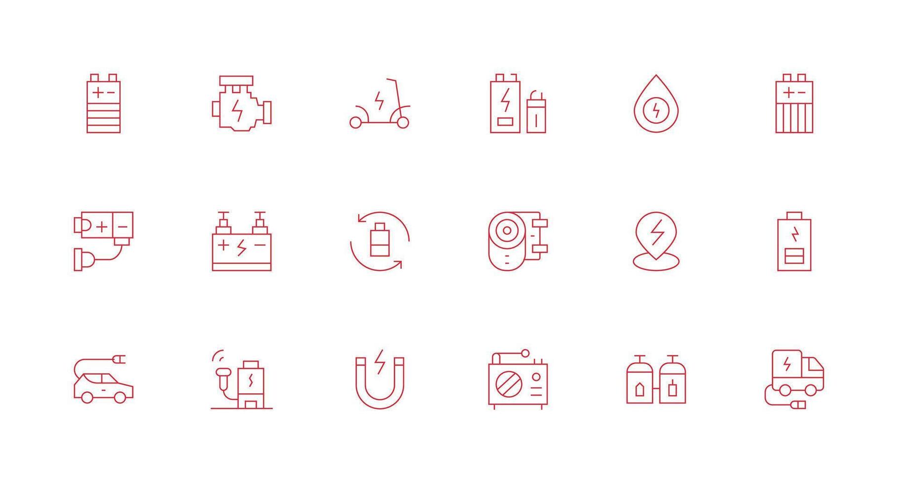 18 Icons for Battery in Minimal Line Format Essential Icons for Rapid UI Building vector
