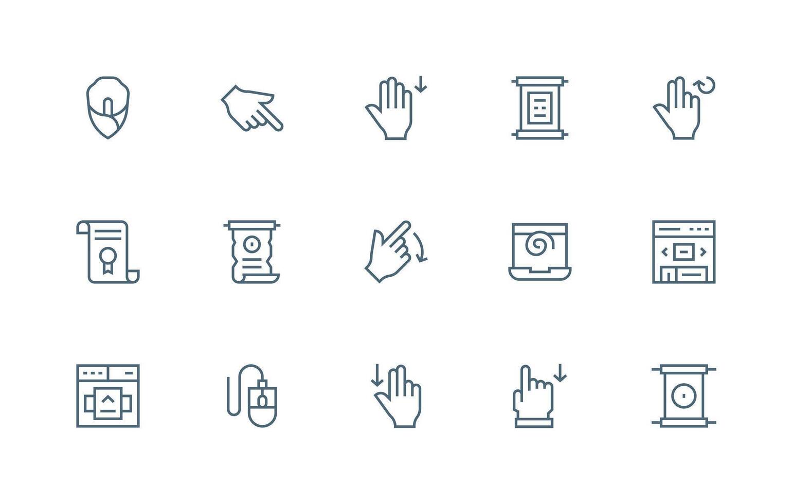 Scroll Icon Collection with 15 Regular Line Designs Clean Set for Layout Prototypes vector
