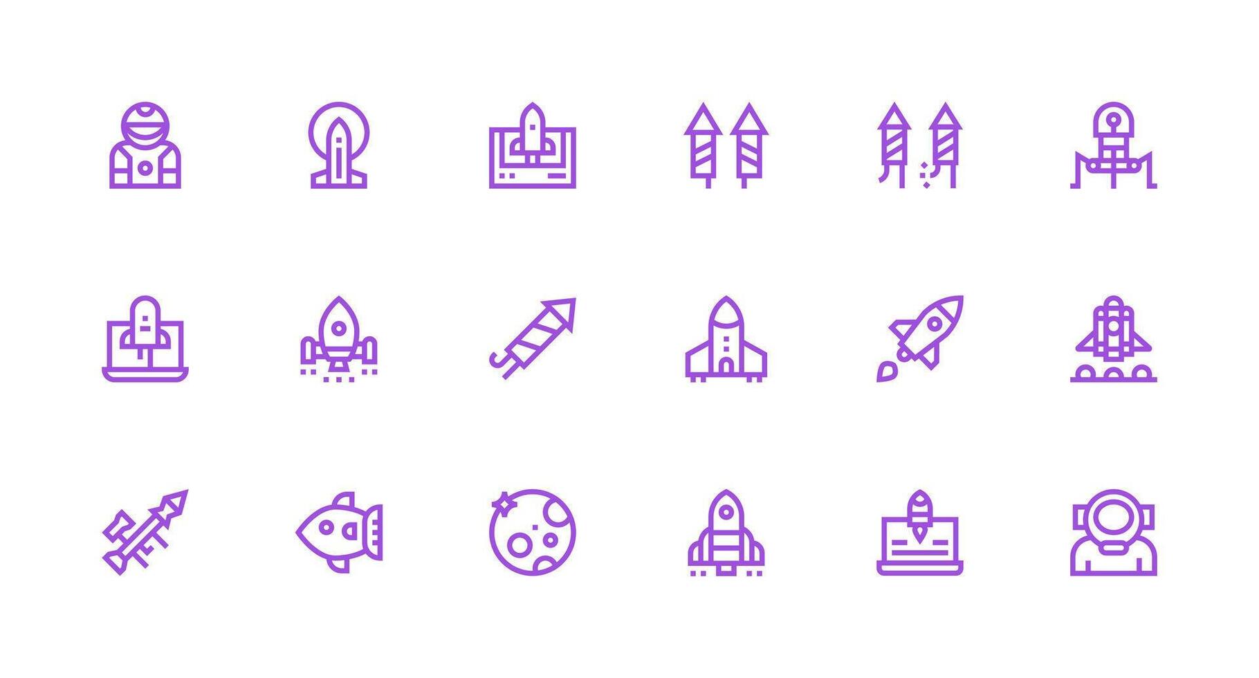 Rocket Design Icons featuring 18 in Strong Stroke Line Style Essential Icons for Rapid UI Building vector