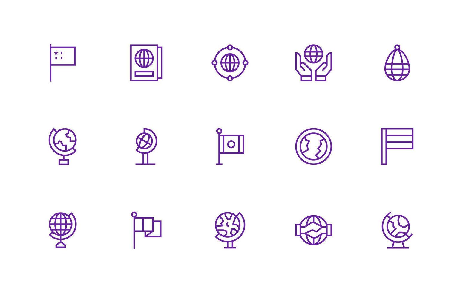 International Relations Set with 15 Regular Line Icons Simple Icons for Interface and Wireframes vector