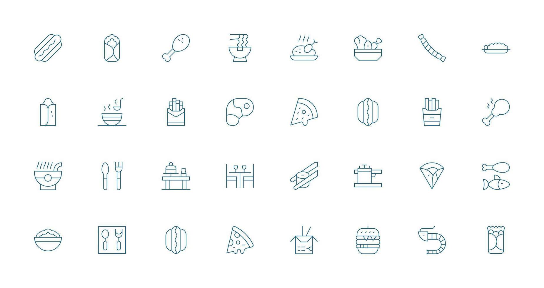 Dinner Icon Collection with 32 Thin Line Designs Interface Icons for Daily Use vector