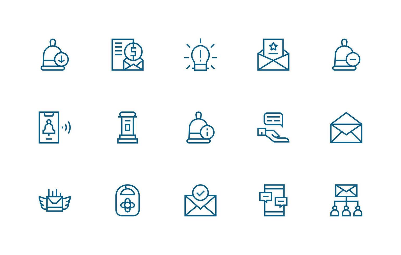 Message Visual Pack containing 15 Regular Line Icons Simplified Icon Pack for Visual Tools vector